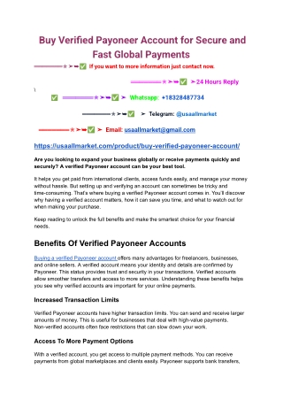 Buy Verified Payoneer Account for Secure and Fast Global Payments