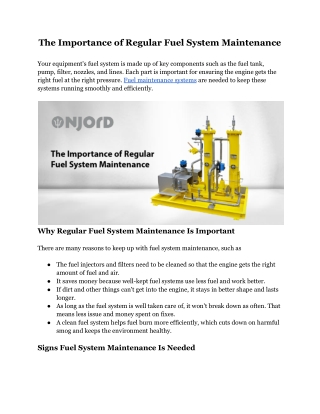 The Importance of Regular Fuel System Maintenance