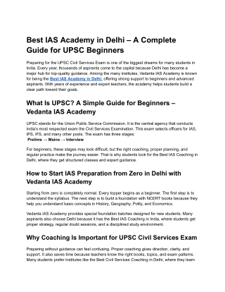 Best ias academy in delhi - Vedanta Ias Academy