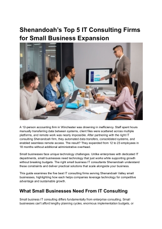 Shenandoah’s Top 5 IT Consulting Firms for Small Business Expansion