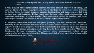 Transform Living Spaces with Quality Home Renovation Services in Dallas Texas