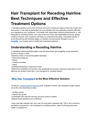 Hair Transplant for Receding Hairline_ Best Techniques and Effective Treatment Options
