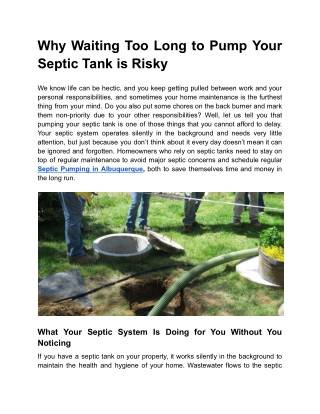 Why Waiting Too Long to Pump Your Septic Tank is Risky