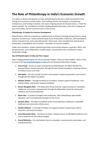 The Role of Philanthropy in India