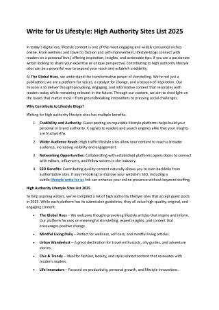 Write for Us Lifestyle