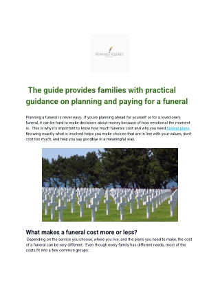 The guide provides families with practical guidance on planning and paying for a funeral