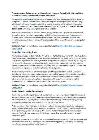 Global Ferrochrome Low-Carbon Market to Witness Steady Expansion Through 2032