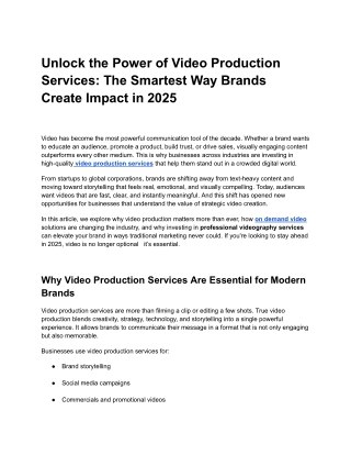 Unlock the Power of Video Production Services_ The Smartest Way Brands Create Impact in 2025