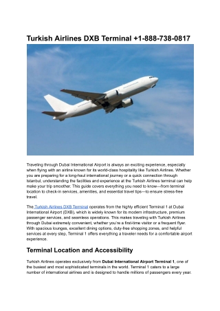 Turkish Airlines DXB Terminal  1-888-738-0817