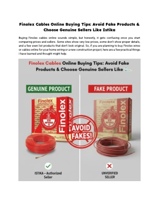 Finolex Cables Online Buying Tips_ Avoid Fake Products & Choose Genuine Sellers Like Istika