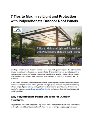7 Tips to Maximise Light and Protection with Polycarbonate Outdoor Roof Panels