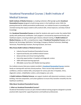 Vocational Paramedical Courses