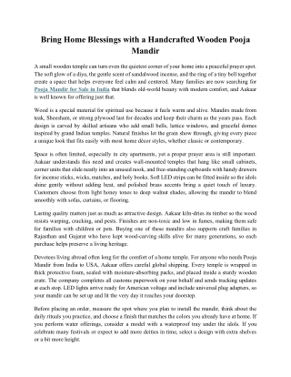 Bring Home Blessings with a Handcrafted Wooden Pooja Mandir