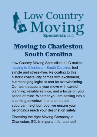 Moving to Charleston South Carolina: Trusted Moving Services