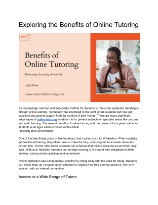 Exploring the Benefits of Online Tutoring