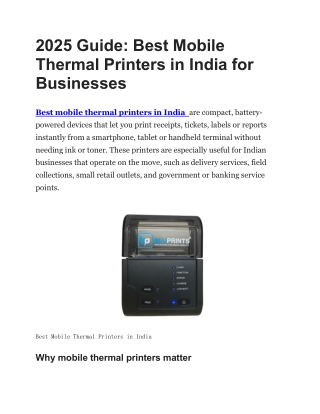2025 Guide: Best Mobile Thermal Printers in India for Businesses