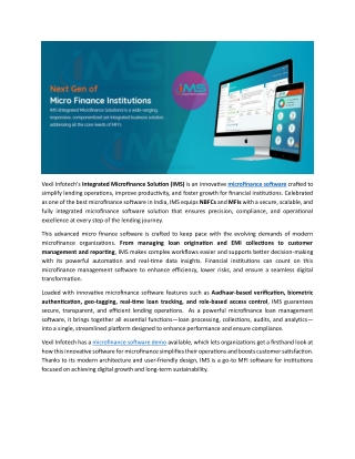 Best Microfinance Software | IMS by Vexil Infotech