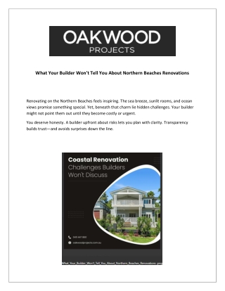 What Your Builder Won't Tell You About Northern Beaches Renovations