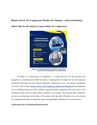 Rotary Screw Air Compressor Dealers in Chennai