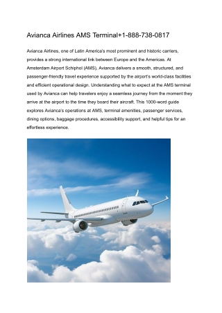 Avianca Airlines AMS Terminal 1-888-738-0817
