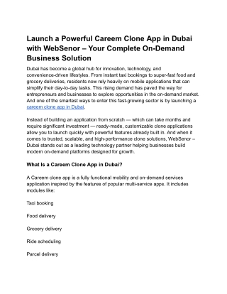 Launch a Powerful Careem Clone App in Dubai with WebSenor