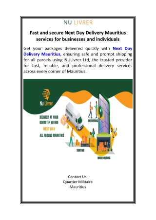 Fast and secure Next Day Delivery Mauritius services for businesses and individuals