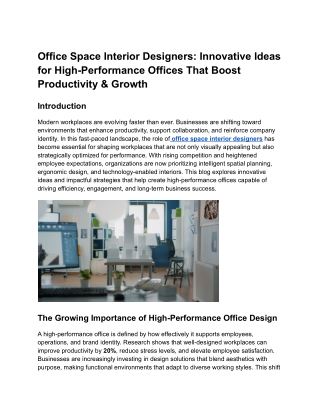 Office Space Interior Designers: Innovative Ideas for High-Performance Offices