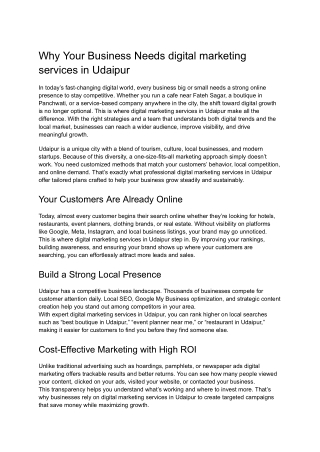 Why Your Business Needs Digital Marketing Services in Udaipur