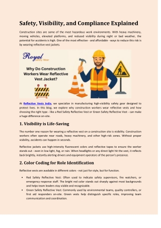 Why Do Construction Workers Wear Reflective Vest Jacket
