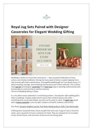 Royal Jug Sets Paired with Designer Casseroles for Elegant Wedding Gifting