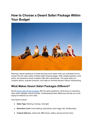 How to Choose a Desert Safari Package Within Your Budget