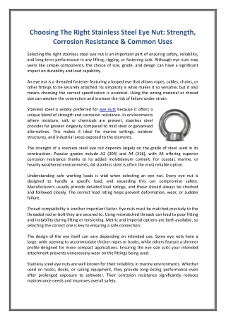 Choosing The Right Stainless Steel Eye Nut  Strength, Corrosion Resistance & Common Uses