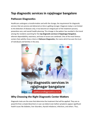 Top diagnostic services in rajajinagar bangalore