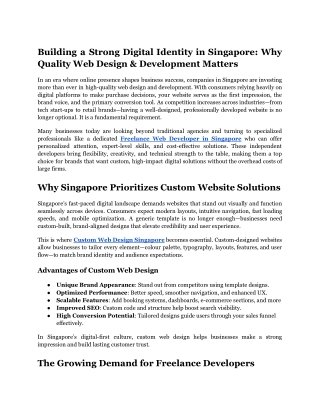 Freelance Web Developer in Singapore