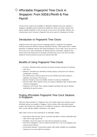 Affordable Fingerprint Time Clock in Singapore_ From SGD1_Month & Free Payroll