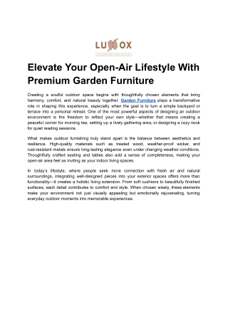 Elevate Your Open-Air Lifestyle With Premium Garden Furniture