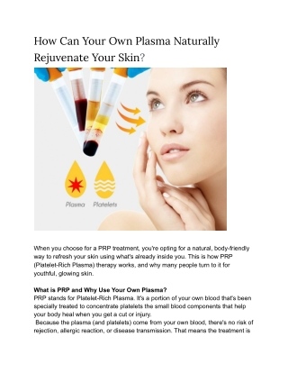 How Can Your Own Plasma Naturally Rejuvenate Your Skin