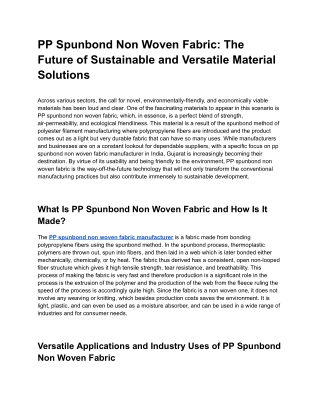 PP Spunbond Non Woven Fabric