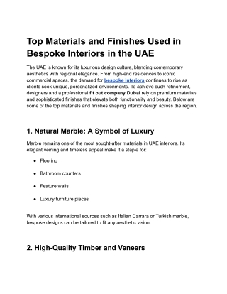 Top Materials and Finishes Used in Bespoke Interiors in the UAE