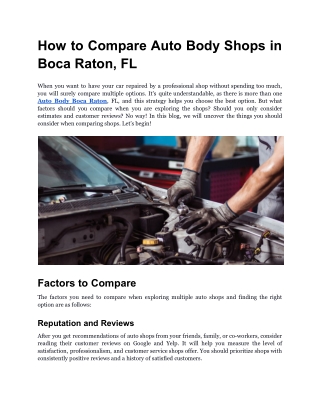 How to Compare Auto Body Shops in Boca Raton, FL