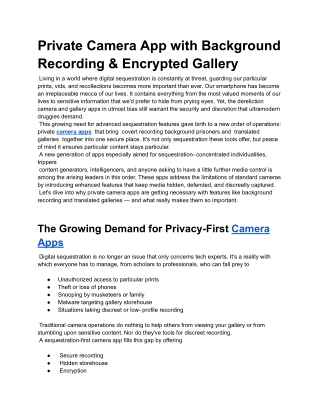 Private Camera App with Background Recording & Encrypted Gallery