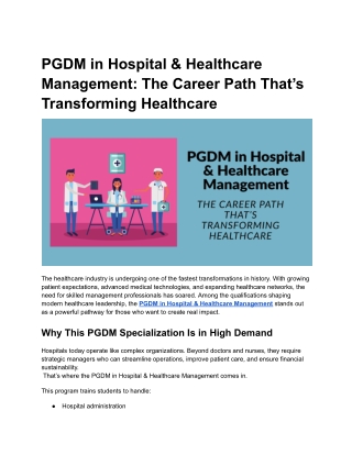 PGDM in Hospital & Healthcare Management_ The Career Path That’s Transforming Healthcare