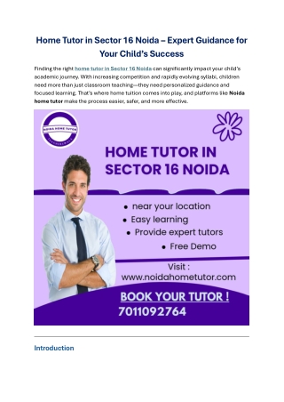 Home Tutor in Sector 16 Noida