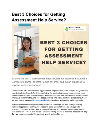Best 3 Choices for Getting Assessment Help Service