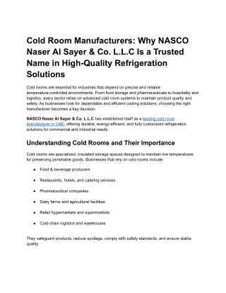 Cold Room Manufacturers_ Why NASCO Naser Al Sayer & Co