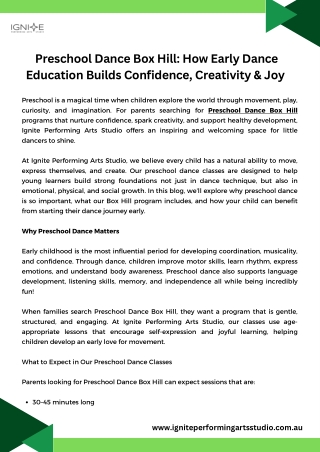 Preschool Dance Box Hill How Early Dance Education Builds Confidence, Creativity & Joy