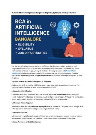 BCA in Artificial Intelligence in Bangalore
