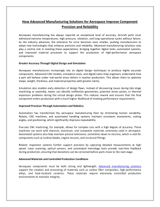 How Advanced Manufacturing Solutions for Aerospace Improve Component Precision and Reliability
