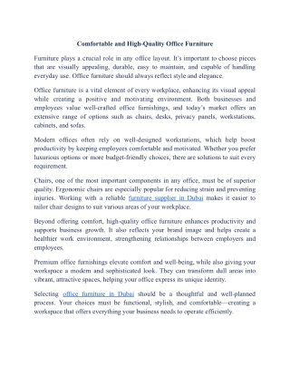 Comfortable and High-Quality Office Furniture