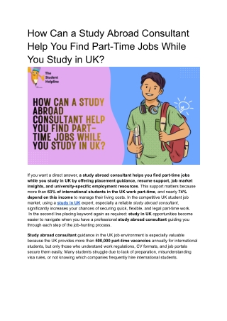 How a Study Abroad Consultant Helps You Find Part-Time Jobs While You Study in U